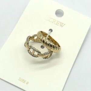 J. Crew Gold Band and Pave Chain Link Rings Size 8 NWT